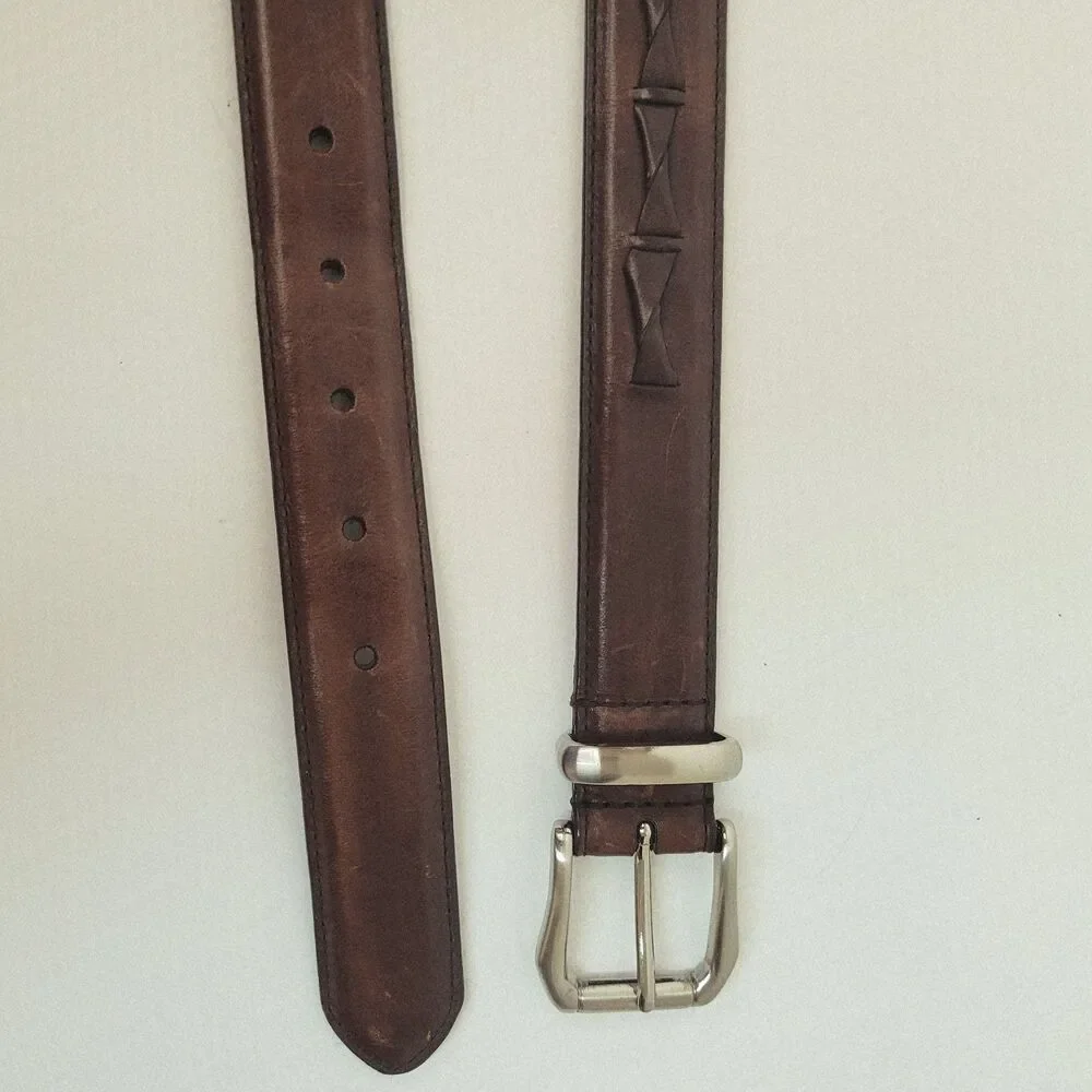 Full Grain Leather Brown Tooled Embossed Belt Size 40 1
